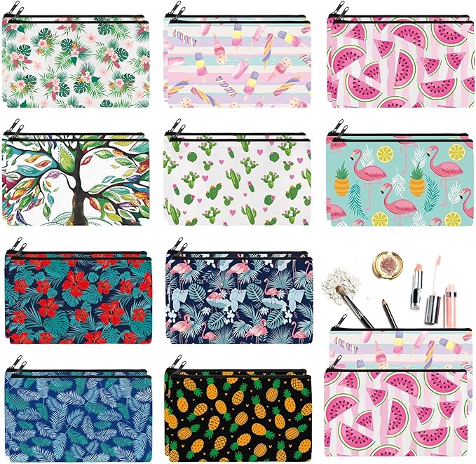 Reginary 20 Pieces Cosmetic Bag for Women, Roomy Makeup Bags with Zipper Toiletry Bag Pouch Travel Accessory Organizer Gifts, 7 x 4.3 Inches(Summer)