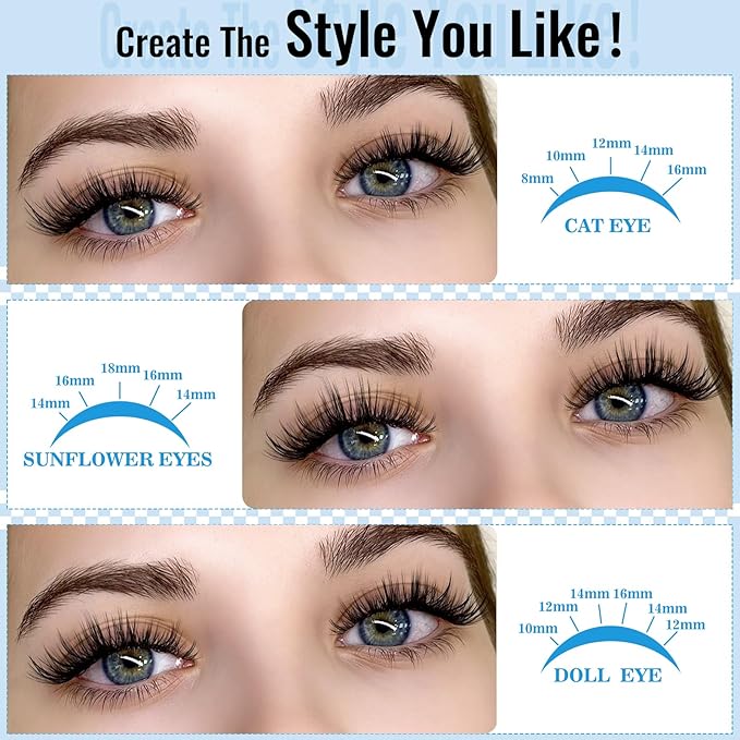 KEVKEV Lash Clusters Kit 144pcs Lashes Clusters 8-18mm Lash Extension Kit Thin Band Eyelash Extension Kit Lash Clusters with Lash Bond and Seal Lash Tweezers DIY Lash At Home(Kit-K01)