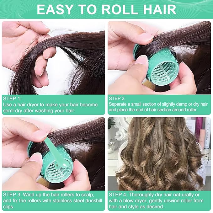 Hair Rollers, 12 Pack Self Grip Salon Hairdressing Curlers, Hair Curlers Sets, DIY Curly Hairstyle, Colors May Vary, JUMBO