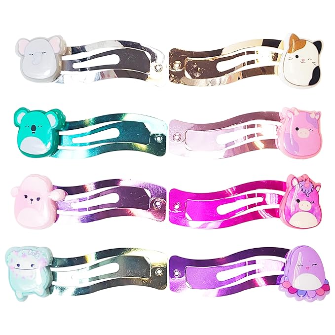 LUV HER Kids Hair Clips for Girls Squishmallows Snap Clips 8 Pack Multi Color Ages 8+