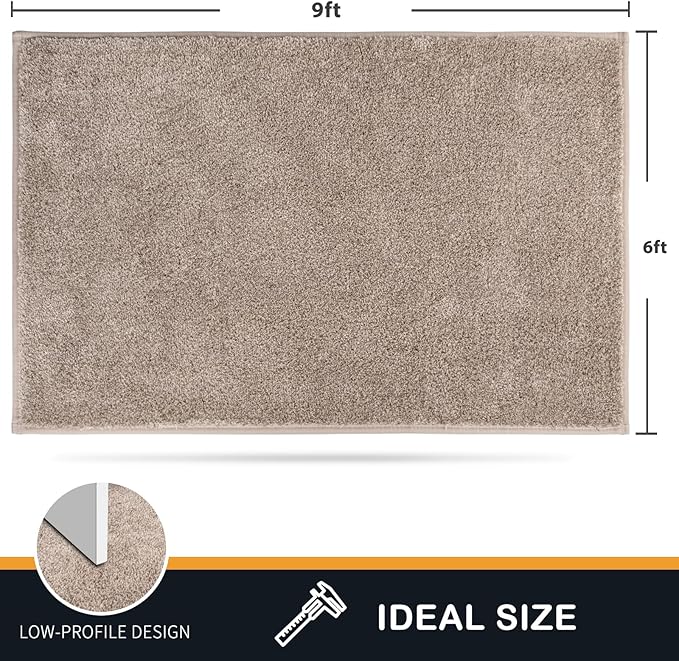 PURRUGS Easy Care Area Rug 6ft x 9ft, Non-Slip Washable Entryway Rug, Stain Resistant Accent Rug for Hallway, Living Room, Bedroom and Mudroom, Taupe