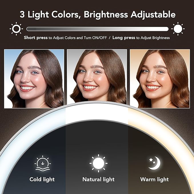 LitBear Travel Makeup Mirror with Lights, Rechargeable Double-Sided 10X/1X Magnifying Mirror, Portable Lighted Beauty Mirrors, 3 Color Lighting, Dimmable Touch Screen, Tabletop Handhold Hanging (Blue)