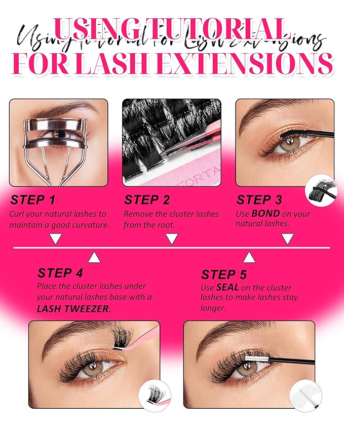 MilyBest 4 Styles Lash Clusters Kit 864Pcs Eyelash Clusters Lash Kit Volume Lashes Clusters D Curl DIY Individual False Eyelashes with 2 Bond&Seal Wispy Bulk Cluster Eyelash Extensions Kit De Pestañas