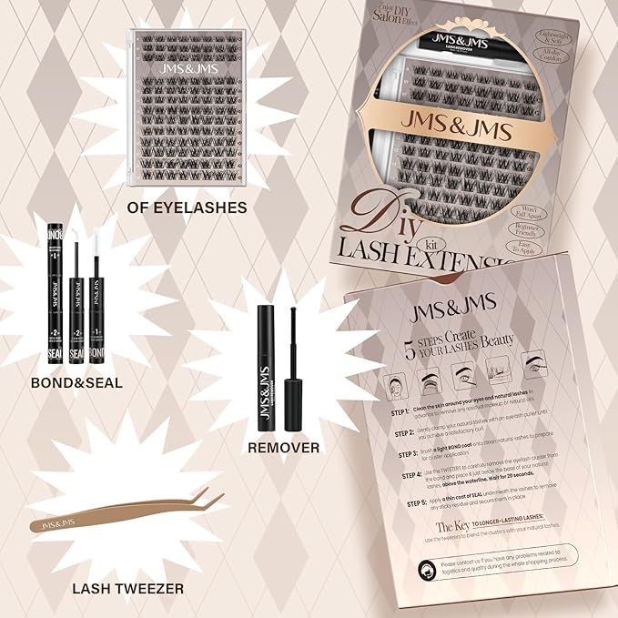 JMS&JMS Lash Clusters Kit Lash Extension Kit with Lash Bond and Seal Eyelash Applictor Lash Remover Eyelash Brush Lash Extension Kit for Beginner (3D BABY SOFIA-8-18mix)