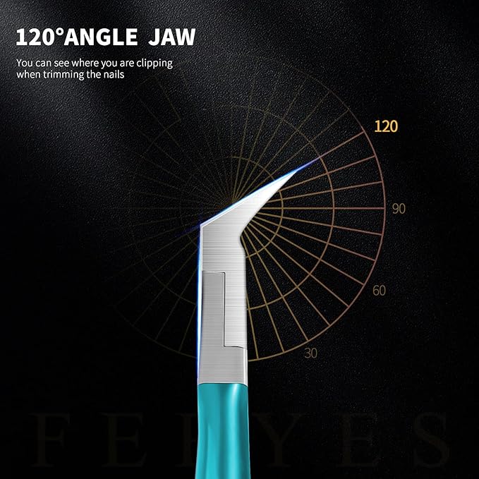 FERYES Toenail Clipper Straight Blade for Ingrown and Thick Nails - Stainless Steel and Sharp Pointed Tip Ingrown Nail Clipper – Wide Jaw Toe Nail Cutter Podiatry Tool Peacock Green