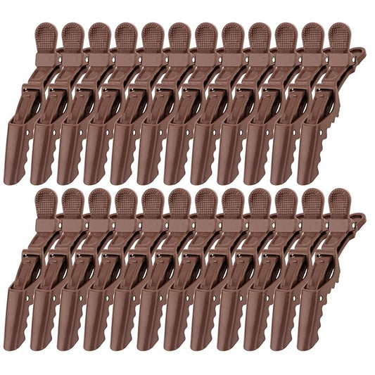 24 Pack Alligator Hair Clips for Styling, Sectioning Crocodile hair Clips Professional Barber Accessories for Salon of Thick Curly Volume Hair (Brown)