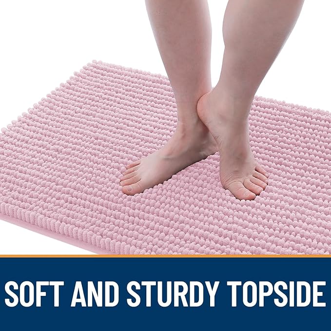 OLANLY Dog Door Mat for Muddy Paws 24x16, Ultra Absorbent Chenille Mud Doormat, Non-Slip Washable and Dirt Trapping Doormat for Indoor Entryway, Quick-Dry Indoor Pet Bed Mats for Dogs, Dusty Rose