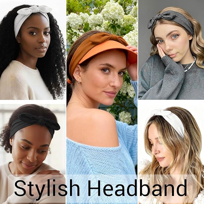 DRESHOW 4 Pack Headbands for Women Bow Knotted Hair Band Facial Cloth Rabbit Ears Running Sport Elastic Hair Wrap