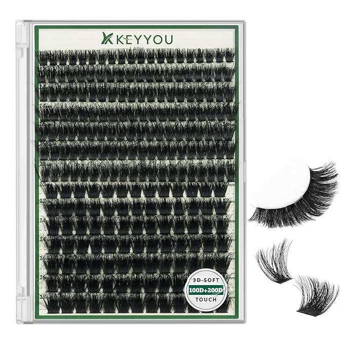 KEYYOU Lash Clusters 3D Effect 231pcs Eyelash Clusters 100D200D 10-18mm D Curl Wispy Lashes Individual Cluster Lashes Natural Volume Soft DIY Lash Extensions (3D-100D200D-D-10-18MIX)