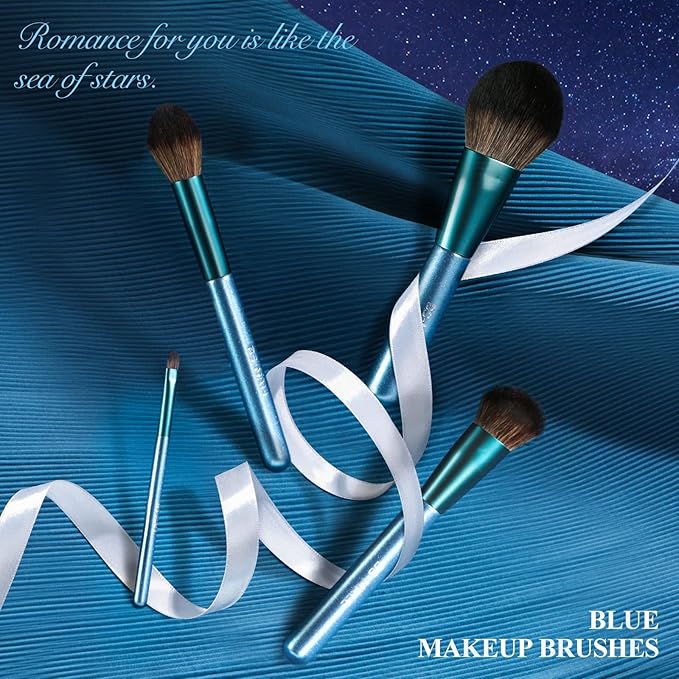 BS-MALL 14 Pcs Makeup Brushes Set with 1 Pcs Makeup Sponge – Essential Foundation Powder Concealers, Eye Shadows, Blush Makeup Brushes with Travel Makeup Case (Z-Blue)