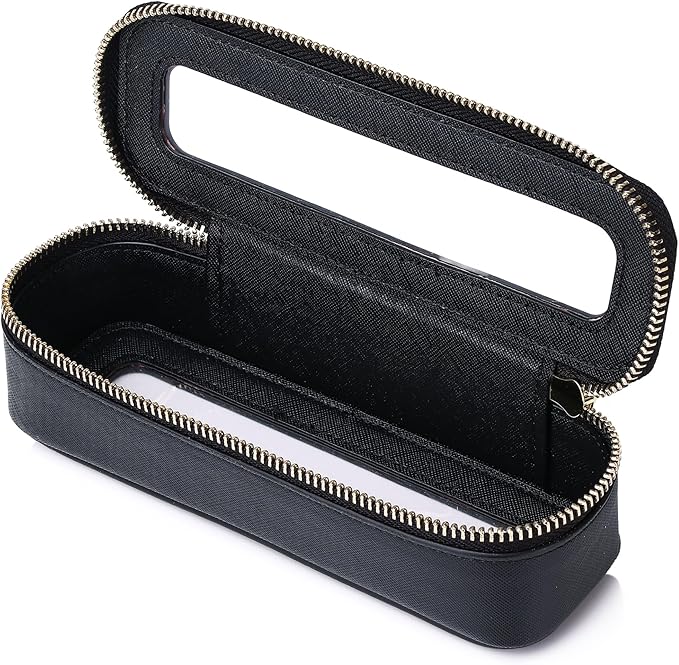 Makeup Brush Case Slim Clear Makeup Bag Travel Cosmetic Case and Waterproof Toiletry Makeup Bag with Zipper Purse Organizer for Women (Black, Slim)