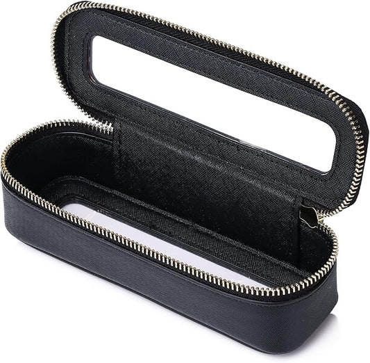 Makeup Brush Case Slim Clear Makeup Bag Travel Cosmetic Case and Waterproof Toiletry Makeup Bag with Zipper Purse Organizer for Women (Black, Slim)