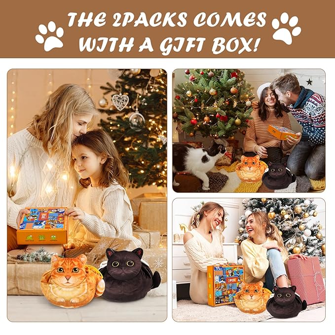 2-Pack Cat Makeup Bag, Black and Orange, Large-Capacity Travel Makeup Organizer, Cat Gift for Women