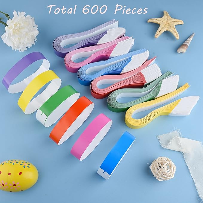 MIAHART Paper Wristbands for Events - Assorted Colors, 600 Pcs Neon, Waterproof, Lightweight Concert Wristbands