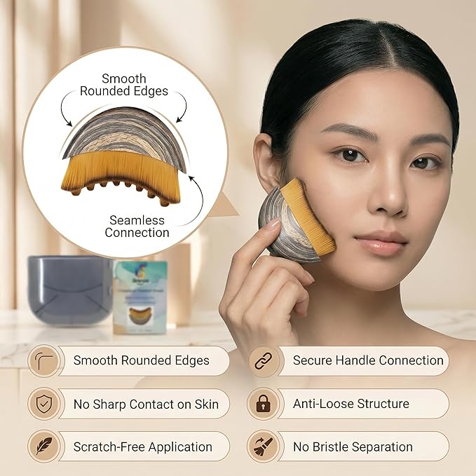 Brenza Lymphatic Contour Face Brush – Facial Sculpting Tool for Lymphatic Drainage & Depuffing, Face Massager for Jawline Definition, Facial Dry Brush Skincare Tool