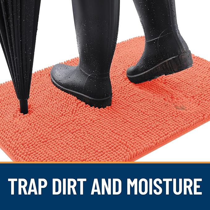 OLANLY Dog Door Mat for Muddy Paws 32x20, Absorbs Moisture and Dirt, Absorbent Non-Slip Washable Doormat, Quick Dry Chenille Mud Mat for Dogs, Entry Indoor Entryway Carpet for Inside Floor, Coral