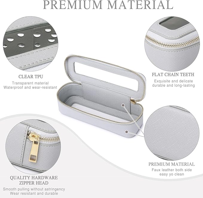 Clear Travel Makeup Bag with Brush Bag Portable Transparent Cosmetic Bag and Toiletry Bag Waterproof Clear Makeup Bag with Zipper Car Bag for Women (Gray, L+Slim)