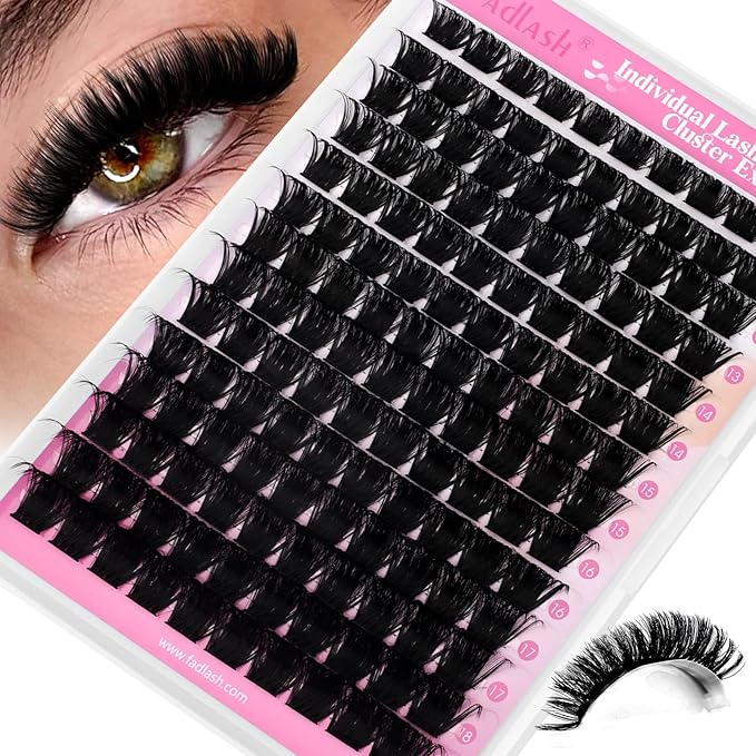 FADLASH Fluffy Lash Clusters 200D Eyelash Clusters 8-16mm Individual Clusters Eyelash Extensions Volume Lash Extensions DIY at Home (200D, 8-16mm)