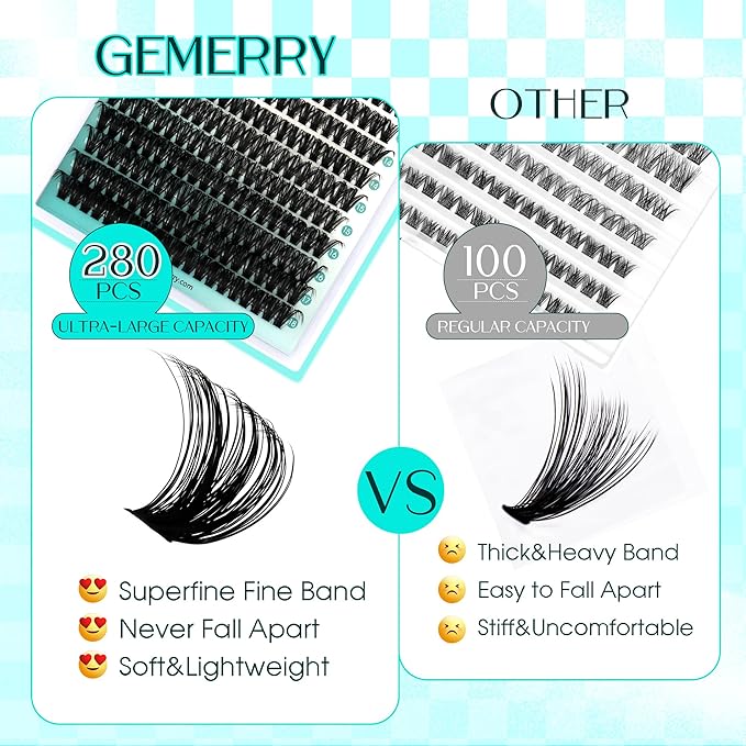Eyelash Clusters Fluffy Lash Clusters Thick 280pcs 200D Cluster Eyelash Extensions DIY At Home Individual Lashes Cluster Lashes by GEMERRY（200P-10-18mm)