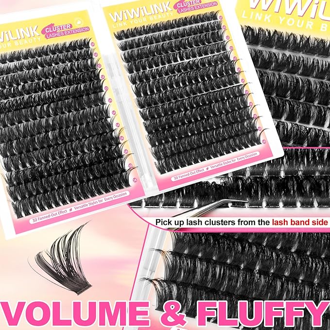 Lash Clusters 384Pcs (100D+200D), Fluffy Wispy Lashes Clusters, D-Curl Cluster Eyelash Extensions 10-18mm - 100% Vegan, Beginner Friendly