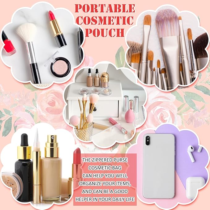 Pinkunn 16 Pcs Valentines Canvas Makeup Bags Bulk Inspirational Christian Women Religious Galentine Gifts Inspirational Bible Verse Pencil Pouch Makeup Bags with Zipper for Travel(Flower)
