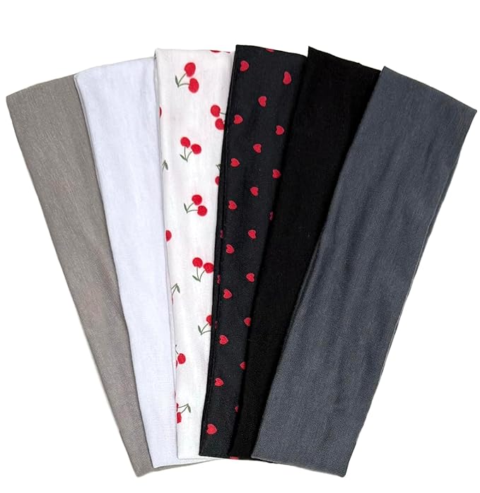 TERSE Headbands for Women Trendy Cherry Print - Non Slip Head Bands Soft Fabric Hair Bands for Workout Yoga Running Sport - Wide Thick Hair Wrap for Girls