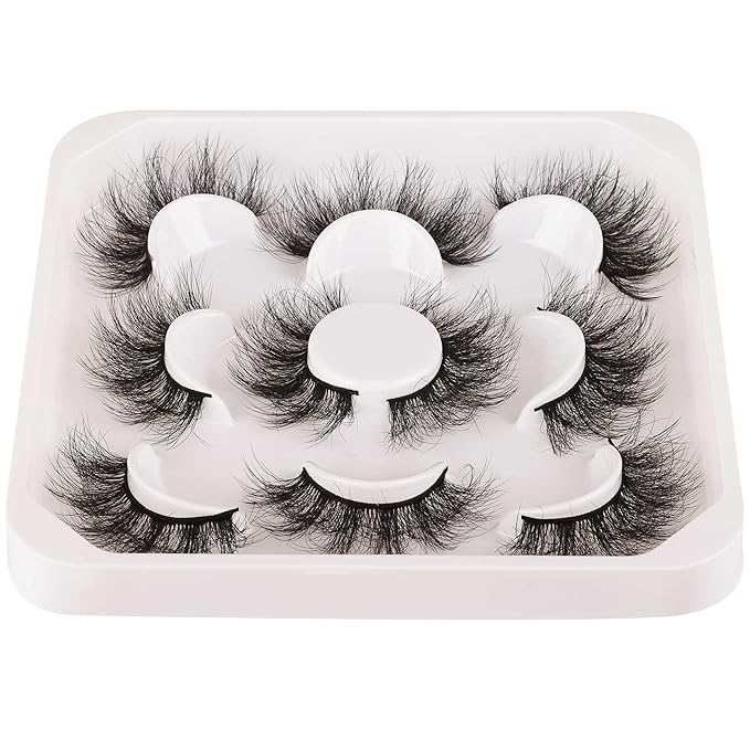 JIMIRE Flare Mink Lashes Fluffy Wispy False Lashes Pack Fluttery 10D Multi-dimensional Volume False Eyelashes 5 Pairs