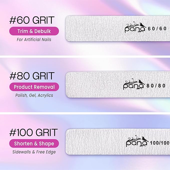 10PCS Jumbo Size PANA Professional Double Sided Nail Files - Zebra, 100/100 Grit - Emery Board Nail Buffering File Manicure Pedicure Nail Polisher Washable