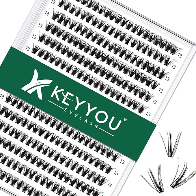 KEYYOU Lash Clusters 300pcs Individual Lashes 40D 0.07D Curl 13mm DIY Eyelash Extension Large Tray Volume Soft&Natural Cluster Lashes(40D-0.07D,13）