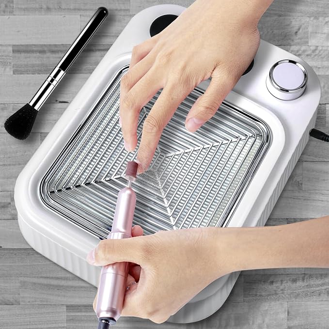 80W Nail Dust Collector Vacuum with Nail Cleaning Brush,Quiet Nail Fan Dust Collector Nail tech with 2pcs Reusable Filters,Profesional Nail Supplies Acrylic Dust Collector for Nails (White A)