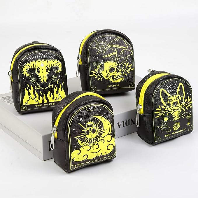 4Pcs Mini Backpack Keychain,Cute Cosmetic Bag for Women,PU Leather Makeup Bag Key Pocket Lipstick Bag Card Holder Data Cable Organizer Zipper Pouch