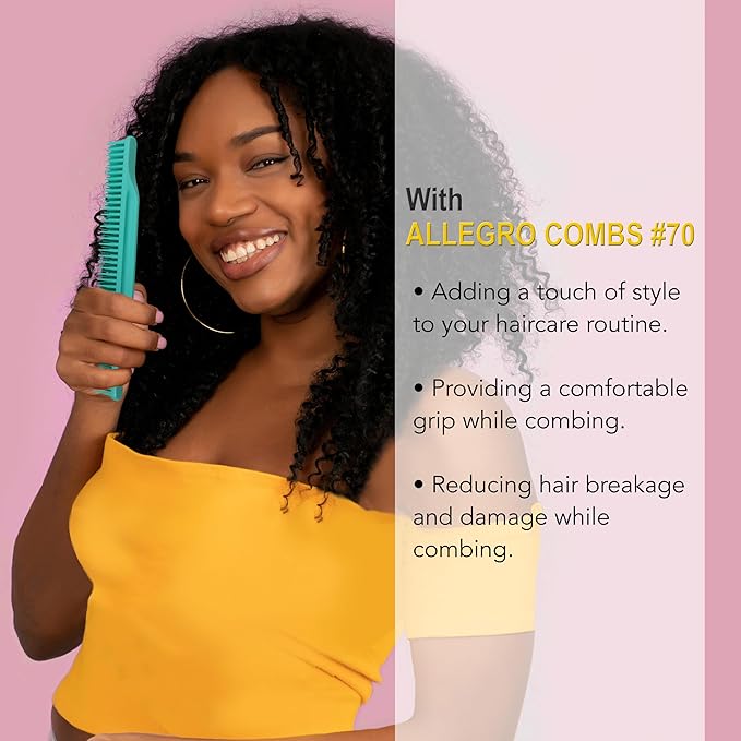 Allegro Combs #70 3-Row Detangling Comb, Wide Tooth Curl Defining Brush, Perfect for Women Curly Hair Stylists, Curl Defining Comb, Made In The USA, Mint