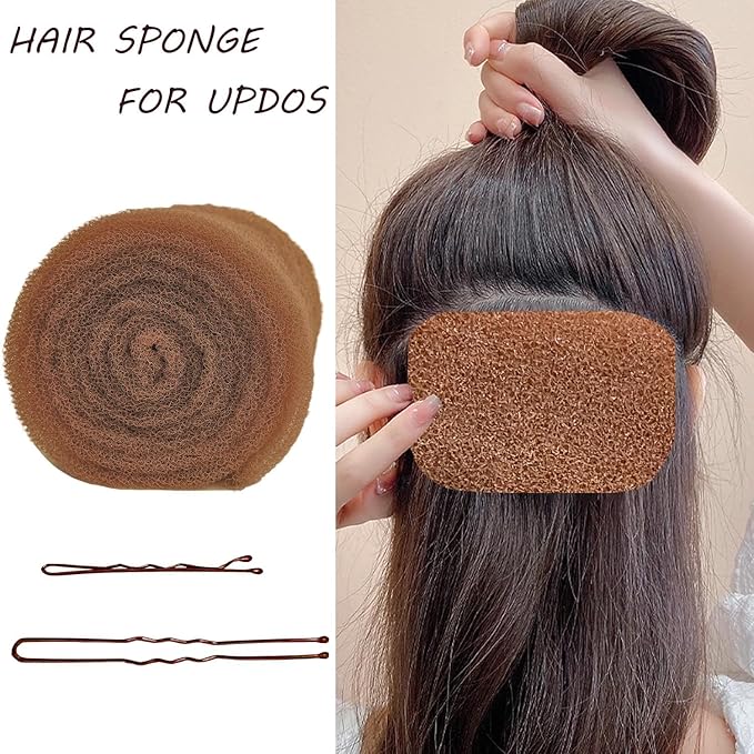 Hair Sponge for Updo Brown with 200pcs pin Hair Filler Padding for Updo Light coffee