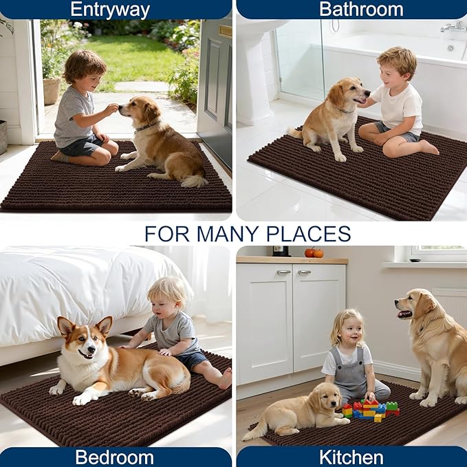 OLANLY Dog Door Mat for Muddy Paws 70x24, Ultra Absorbent Chenille Mud Doormat, Non-Slip Washable and Dirt Trapping Doormat for Indoor Entryway, Quick-Dry Indoor Pet Bed Mats for Dogs, Brown