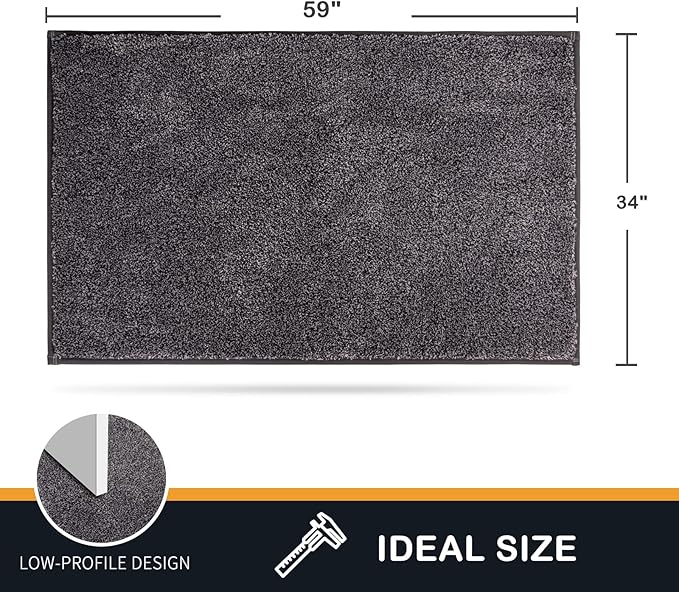 PURRUGS Dirt Trapping Door Mat 34" x 59", Non-Slip Machine Washable Entryway Rug, Dog Doormat, Indoor Front Door Mat, Super Absorbent Entry Rug for Muddy Shoes & Paws, Light Grey-Dark Grey