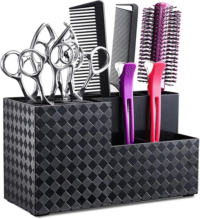 Noverlife Hairdressing Scissors Holder Shears Block, Barber Shop Scissor Organizer Stand, Hairdressing Tools Storage Box for Hairstyling Combs Clips Brushes, Salon Barber Scissor Holder Rack