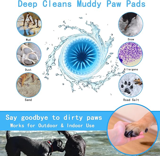 Dog Paw Cleaner Kit for L/XL Dogs - Quick Clean No Full Bath, 2-in-1 Paw Wash Cup with Detachable Silicone Brush Head, Includes Bath Brush & 3 Absorbent Towels, Blue