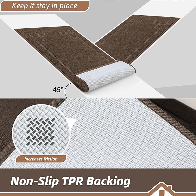 BEQHAUSE Door Mat 32" x 48", Non-Slip Door Mats Indoor Entryway Rugs Washable Low-Profile Absorbent and Stain Resist Floor Mats, Dog Door Mat for Front Back Door, Mud Wet Shoes & Paws, Brown