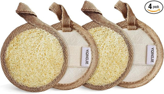 YIQINGJIE Natural Loofah Exfoliating Face Scrubber (4Pack), Facial Scrubber Loofa Pads,Clean Blackheads Without Hurting The Skin, Luffa for Women and Men,Brown