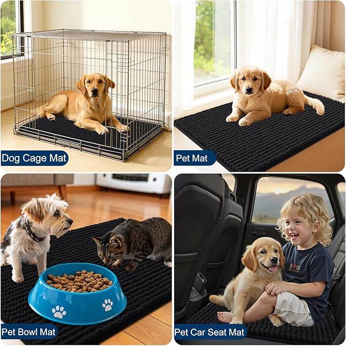 OLANLY Dog Door Mat for Muddy Paws 40x32, Ultra Absorbent Chenille Mud Doormat, Non-Slip Washable and Dirt Trapping Doormat for Indoor Entryway, Quick-Dry Indoor Pet Bed Mats for Dogs, Black