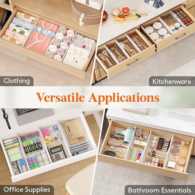 Lifewit 4" High 14 Pack Drawer Dividers, 10.5-16.5" Drawer Divider for Clothes, Adjustable Dresser Drawer Organizers, Plastic Drawers Separators for Clothes, Bedroom, Bathroom, Kitchen, Closet