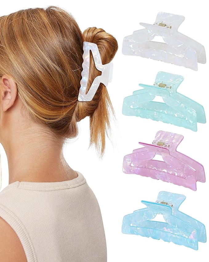 HOKEMP 4 Pcs Hair Claw Clips for Women - Medium Claw Clip Non-Slip Acrylic Hairclips for Thick Thin Hair, Triangle Hollow Design (Color 4)