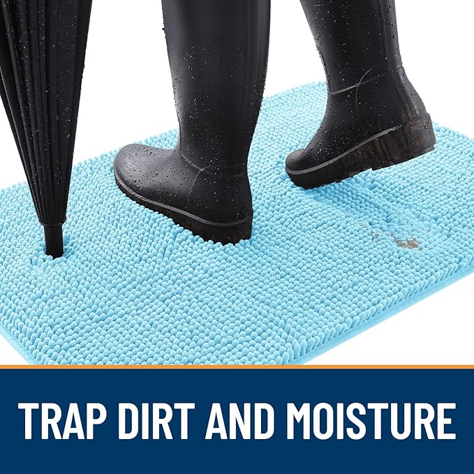 OLANLY Dog Door Mat for Muddy Paws 59x32, Absorbs Moisture and Dirt, Absorbent Non-Slip Washable Doormat, Quick Dry Chenille Mud Mat for Dogs, Entry Indoor Entryway Carpet for Inside Floor, Blue