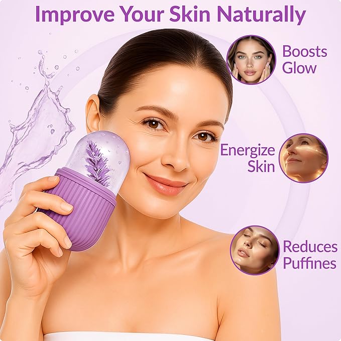 Brookstone IcyGlow Facial Rollers with Lavender - Ice Roller for Face, Neck & Under Eyes - Cold Therapy Massager for Puffiness, Redness & Skincare Routine - Soothing Ice Face Roller for Cooling