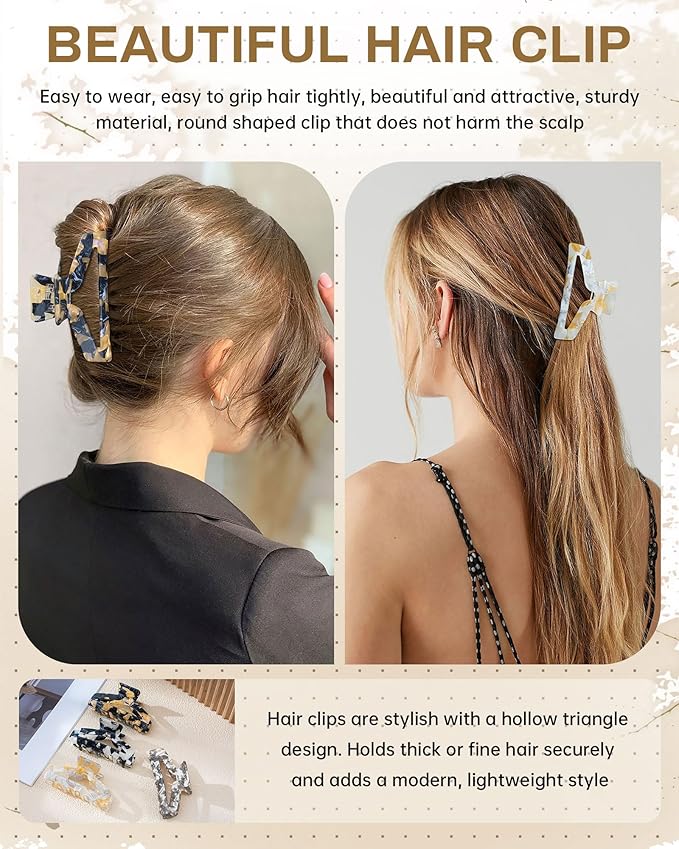 HOKEMP 4 Pcs Hair Claw Clips for Women - Medium Claw Clip Non-Slip Acrylic Hairclips for Thick Thin Hair, Triangle Hollow Design (Color 1)
