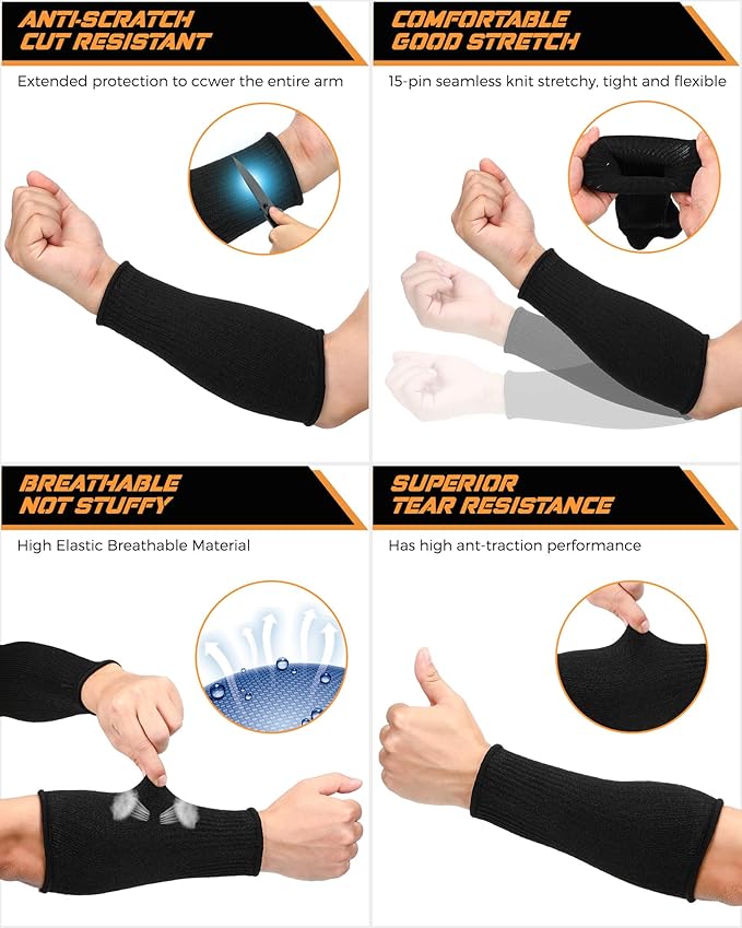2 Pairs Cut Resistant Sleeve Arm Protection Sleeves Level 5 Protection Safety Protective Sleeves for Men Women (Black, 8.6 x 3.7 Inches)