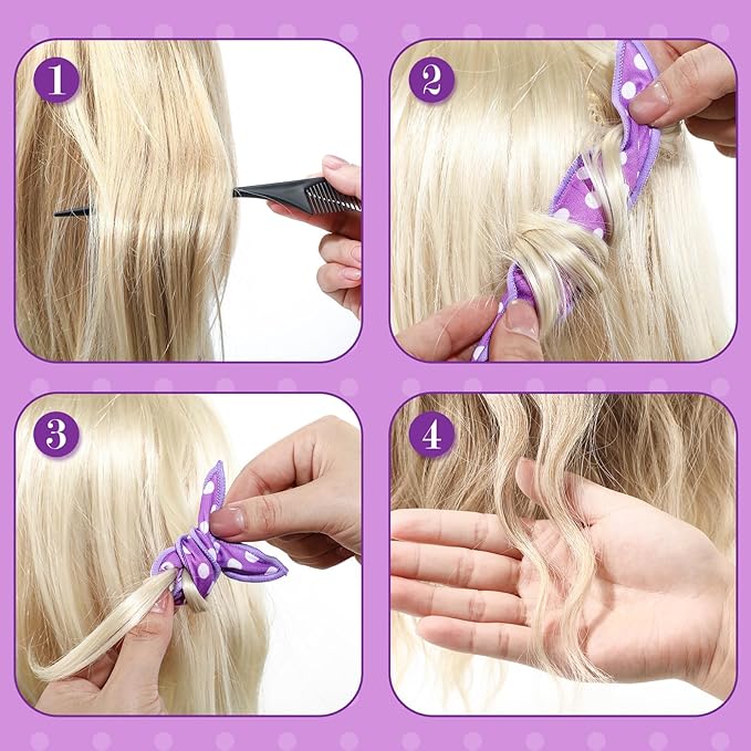 Bememo 40 Pieces Soft Curlers Hair Rollers Overnight Heatless Pillow Rollers for Hair Satin Sponge Curlers to Sleep in No Heat for Long Short Styling Tools(Purple)
