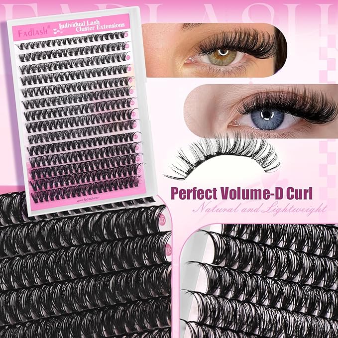 FADLASH Lash Clusters 560Pcs Natural Eyelash Clusters 40D Wispy Lash Extensions 8-16mm D Curl Cluster Eyelash Extensions DIY at Home, 2 Pack (40D 8-16mm, 2 Pack)
