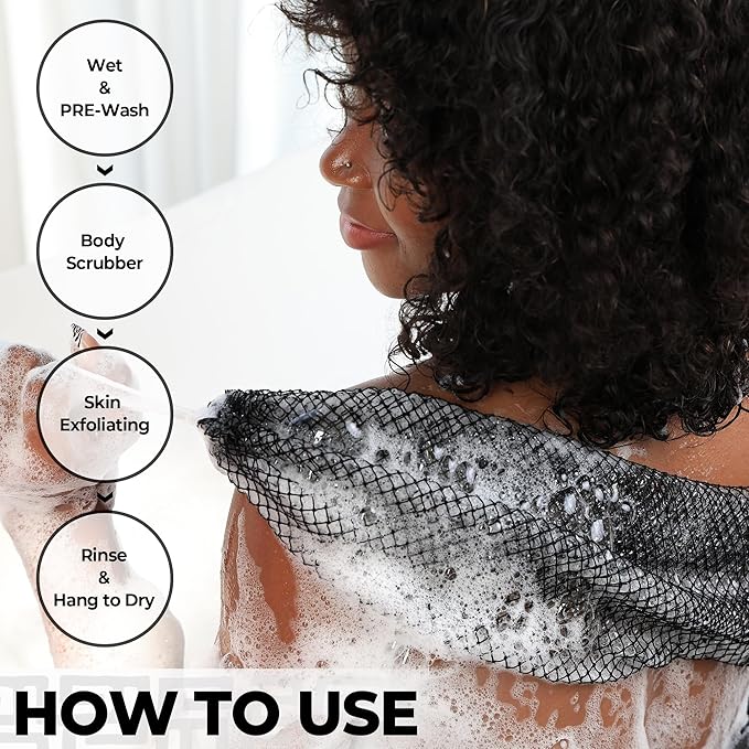 African Net Sponge Authentic - 2 Pieces 52IN Stretched Length Exfoliating Body Scrubber Bath Sponge - Loofah Washcloth Back Scrub for Shower Body Exfoliator