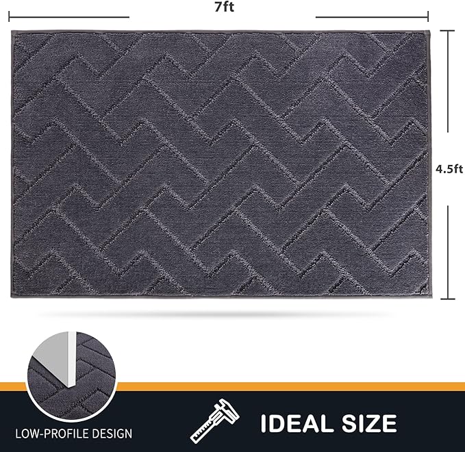 PURRUGS Easy Care Area Rug 4.5ft x 7ft, Non-Slip Machine Washable Entry Rug, Dog Door Mat, Stain Resistant Accent Rug for Hallway, Bedroom, Living Room and Mudroom, Grey